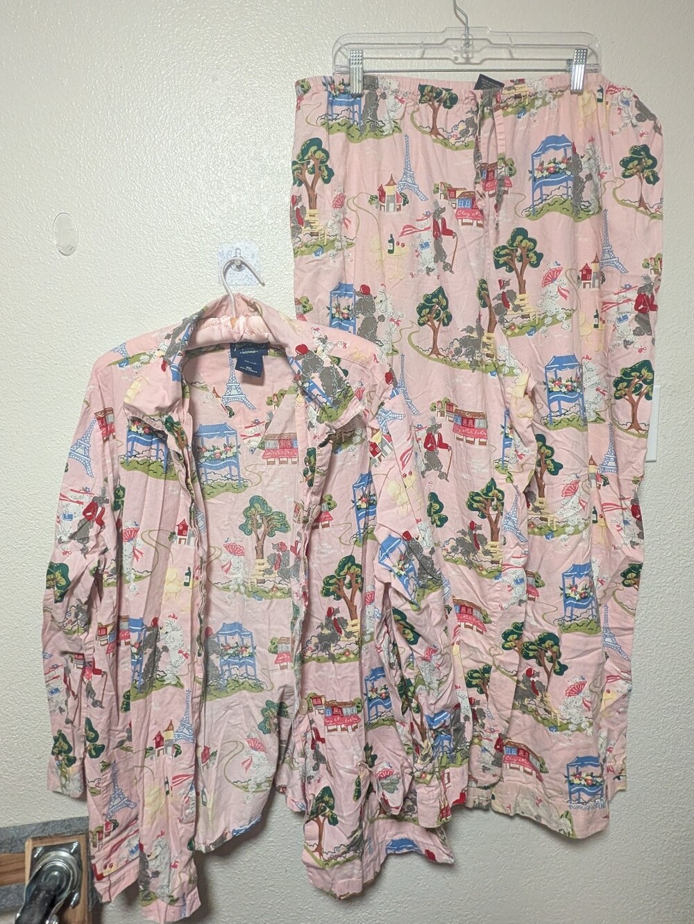 Nick & Nora Pink Paris Poodle Scene Print Pajama PJ Set Sz 2x